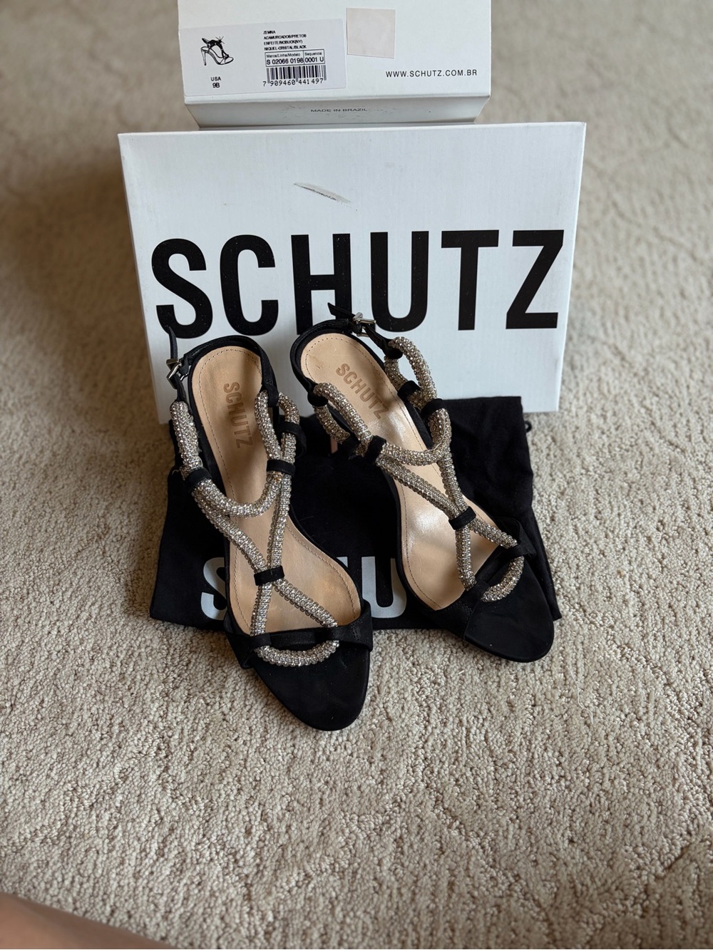 SCHUTZ Black Rhinestone Strappy Heels